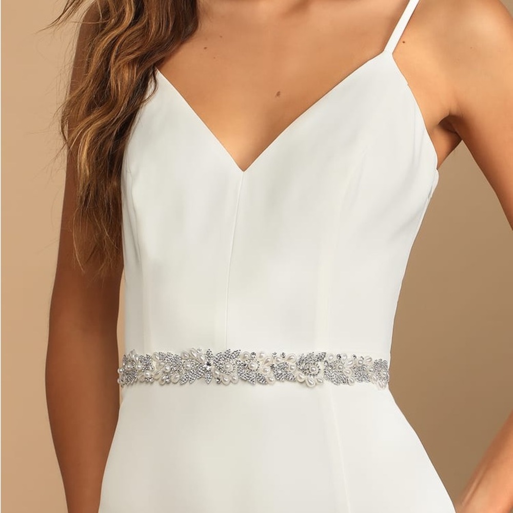 Sweetest Ending Silver Rhinestone and Pearl Bridal Belt